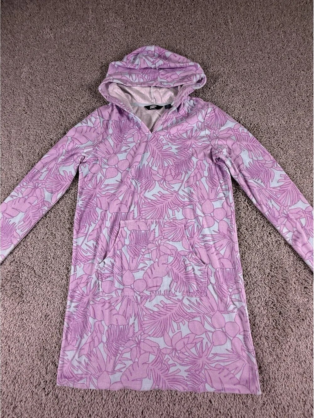 NWOT Lands’ End Girls Cover Up Swimwear Size XL 14-16 Purple Floral Hooded